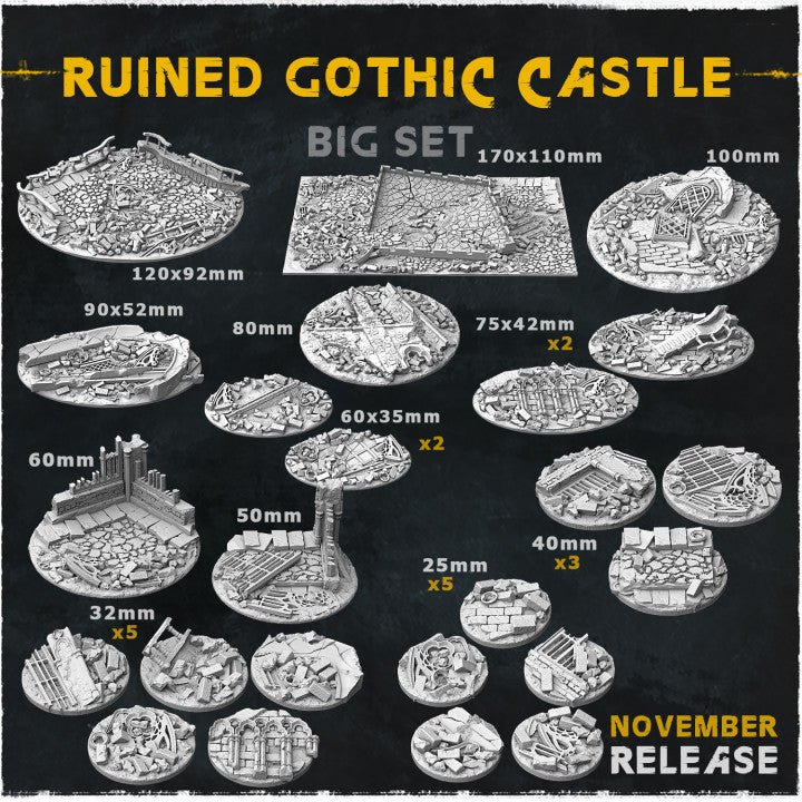 Mediocre StudiosRuined Gothic Castle BasesTabletop Gaming Miniature